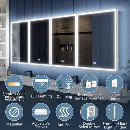 Illusion 84" x 32" LED Mirrored Medicine Cabinet with Front and Back Light Magnifiers