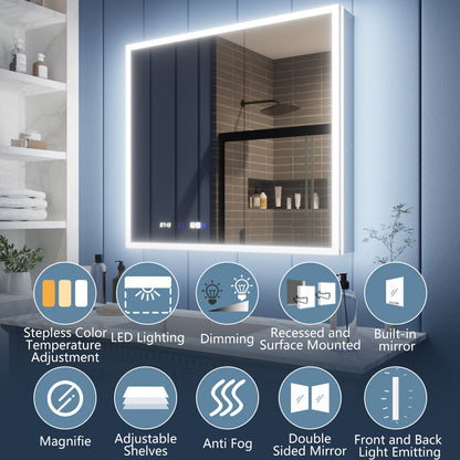 Illusion 36" x 32" LED Surface or Recessed Medicine Cabinet with Mirror Front and Back Light
