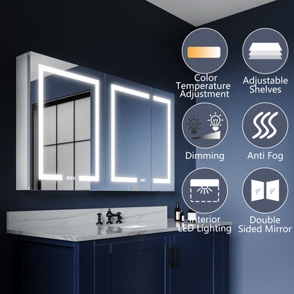 Boost-M1 54" W x 30" H Light Medicine Cabinet Recessed or Surface Mount Aluminum Adjustable Shelves Vanity Mirror Cabinet