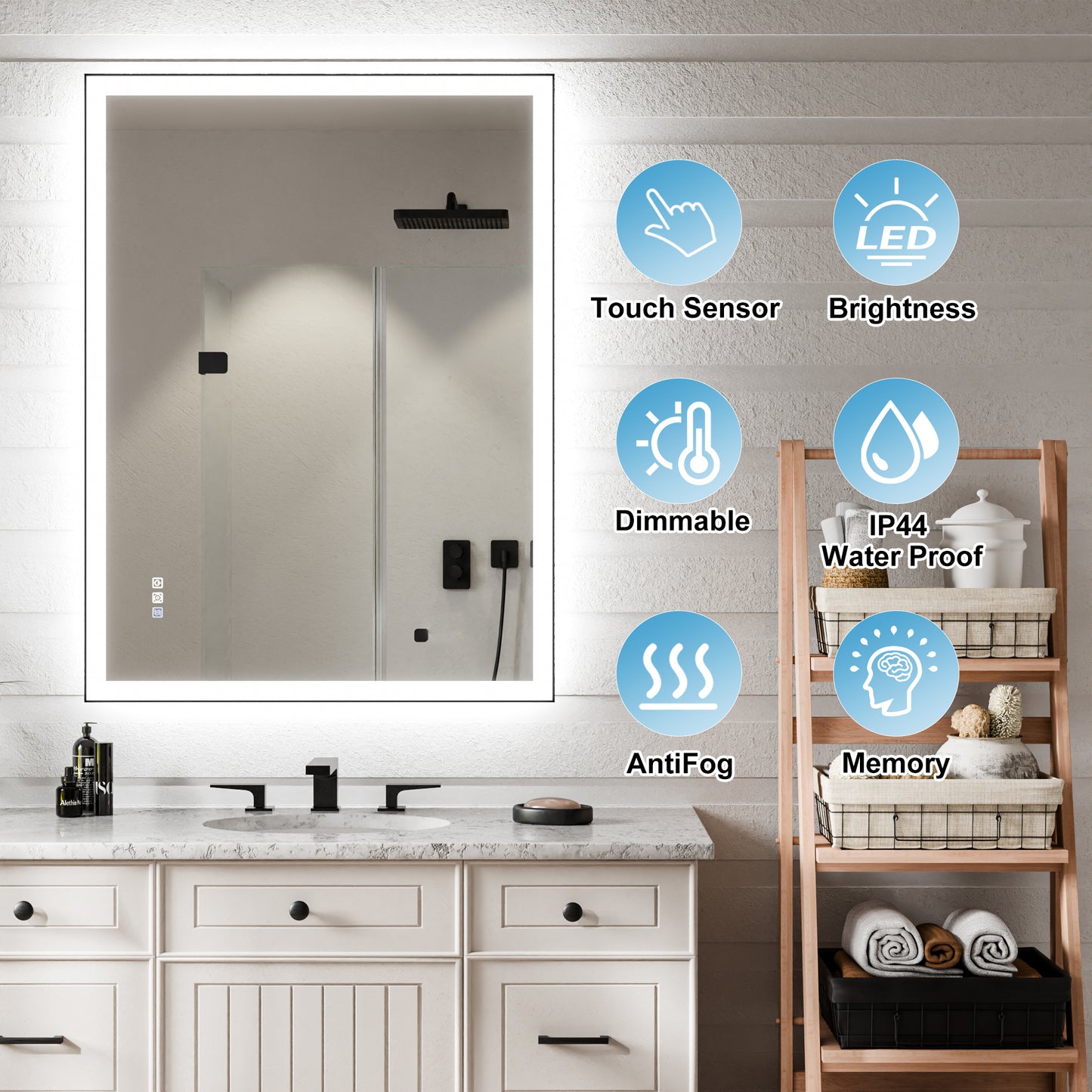 Apex-Noir 48"x36" Framed LED Lighted Bathroom Mirror