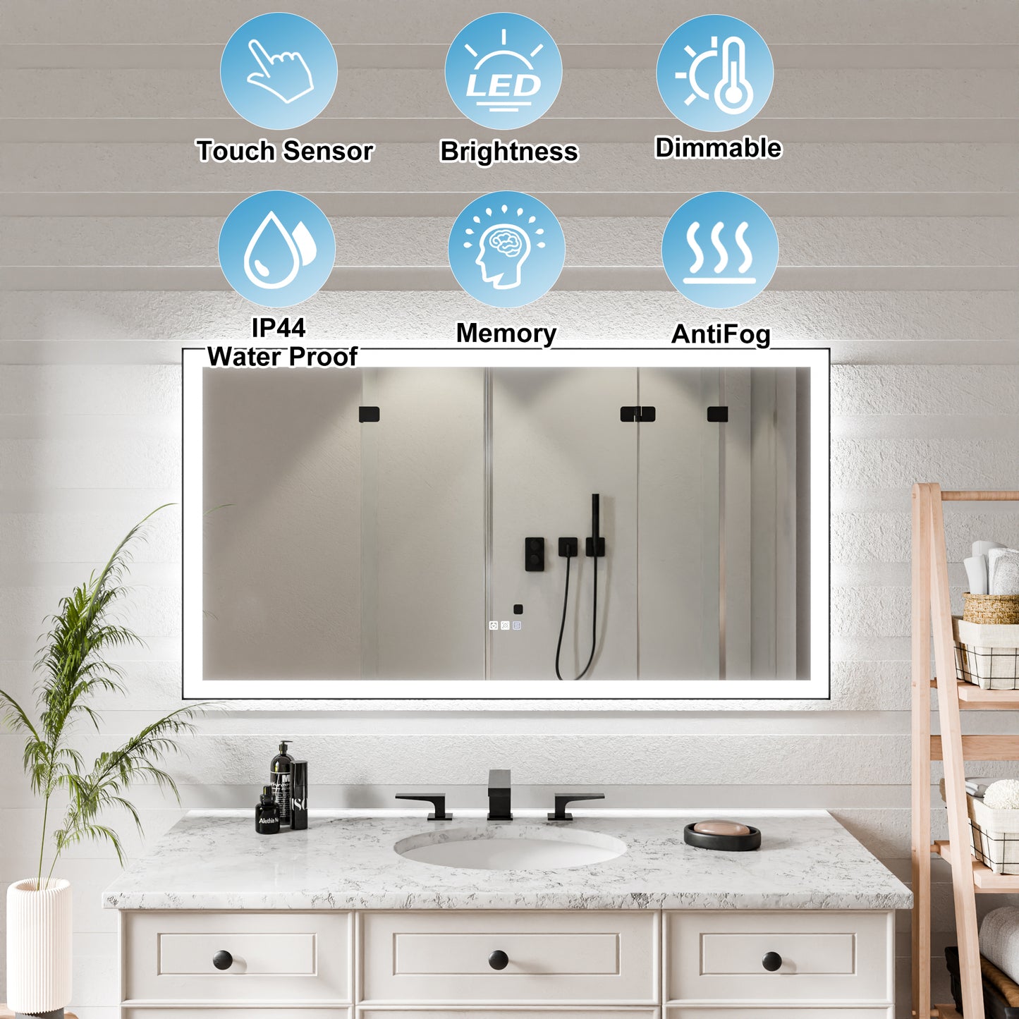 Apex-Noir 55"x30" Framed LED Lighted Bathroom Mirror