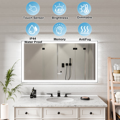 Apex-Noir 55"x30" Framed LED Lighted Bathroom Mirror