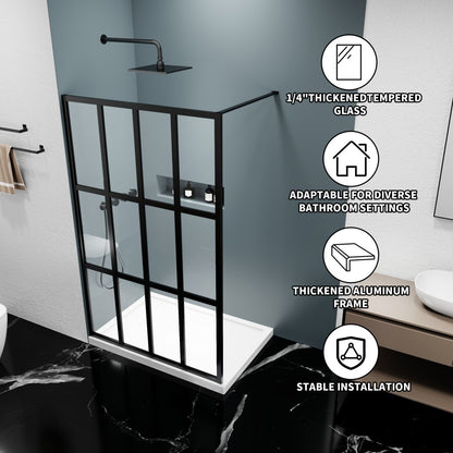 Atlas 46" X 72" Black Shower Door Clear Tempered Glass Framed Shower Screen Walk-in,Corner shower door - ExBriteUSA