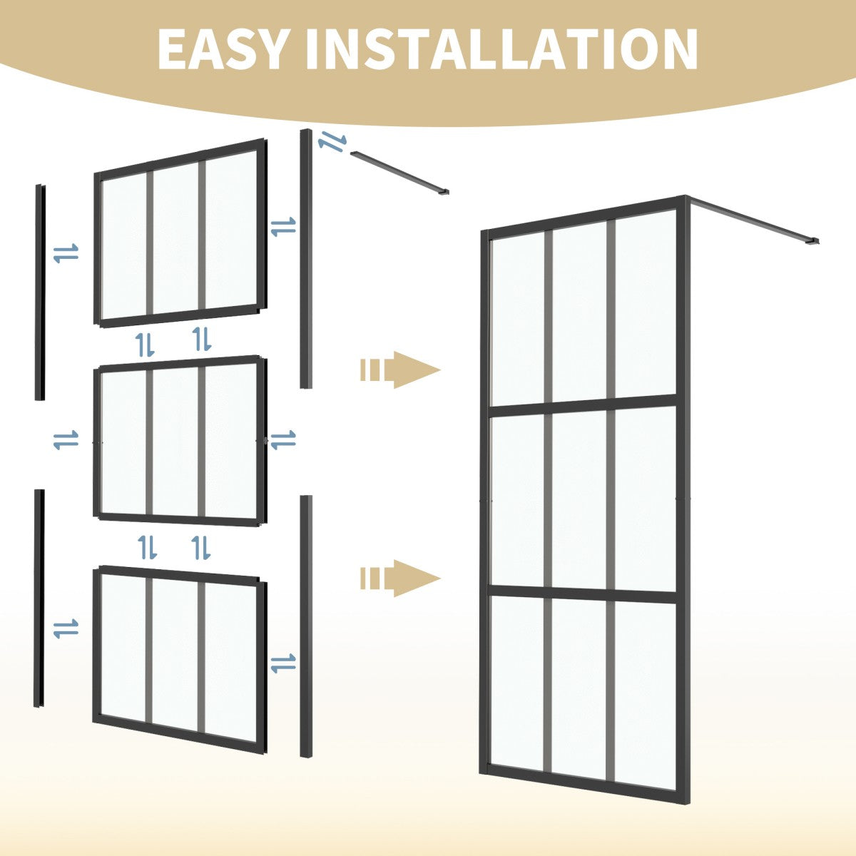 Atlas 34" X 72" Black Shower Door Clear Tempered Glass Framed Shower Screen Walk-in,Corner shower door