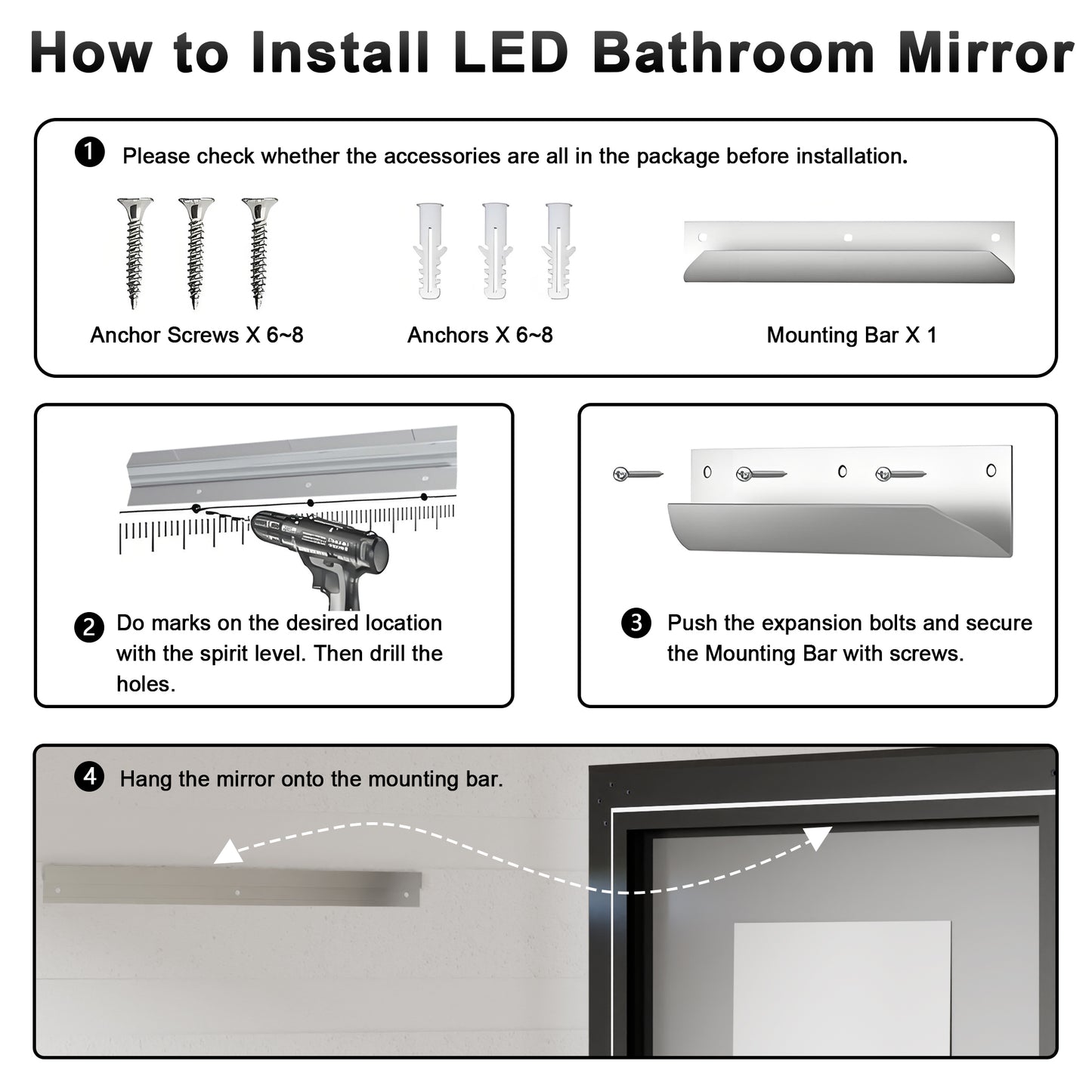 Apex-Noir 55"x30" Framed LED Lighted Bathroom Mirror