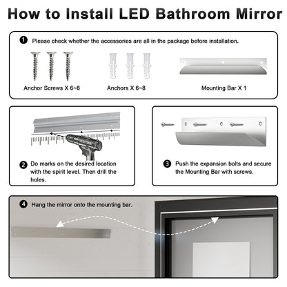 Apex-Noir 55"x30" Framed LED Lighted Bathroom Mirror