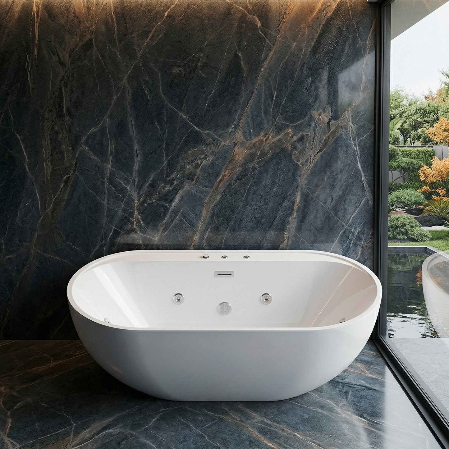 67" Whirlpool and Air Bath  Soaking Combination Tub with Adjustable Speed Air Blower and Air type control switch, White,AC-199B|Exbrite