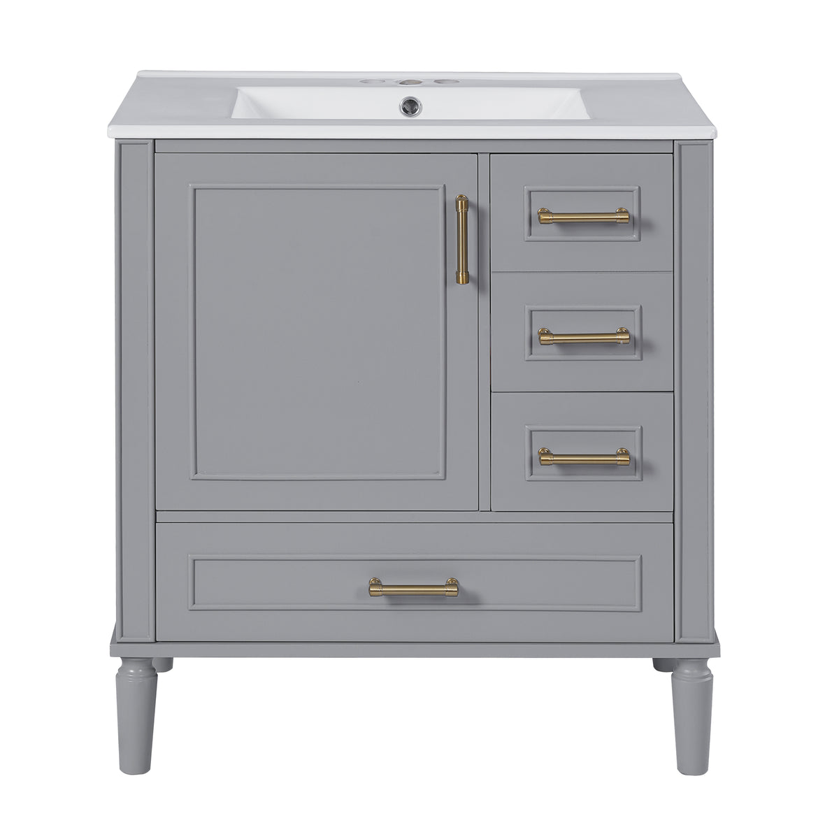 Exbrite 30-Inch Gray Bathroom Vanity with Ceramic Sink and Gold Hardware