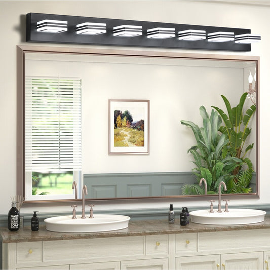 ExBrite LED Modern Black Vanity Lights, 7-Lights Acrylic Matte Black Bathroom Vanity Lights Over Mirror