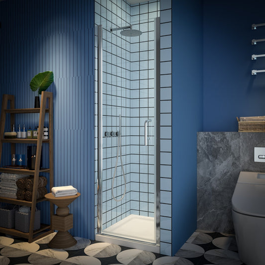 Classy 24-26" W x 72" H Small Shower Door Hinged Pivot Chrome Install Clear Glass Shower Door