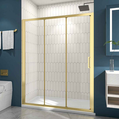 Nexus 56-60W x 70.H Easy Clean Triple Framed Sliding Shower Door with 1/4" (6mm) Clear SGCC Tempered Glass,Brushed Golde Finish (Copy) (Copy)