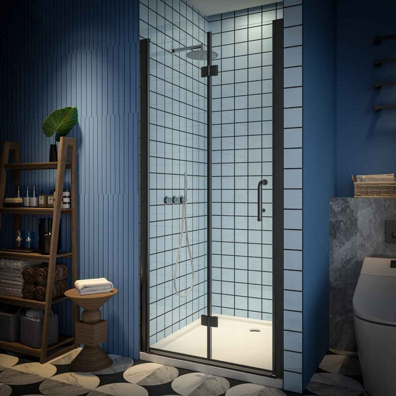 Exbrite Adapt Bifold Shower Door 34-36 in.W x 72 in.H Pivot Swing Shower Doors,Matte Black,Clear Tempered Glass