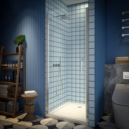 Classy 32-34" W x 72" H Pivot Shower Door Semi-Frameless Hinged In Nickel Install Glass Shower Door - ExBriteUSA