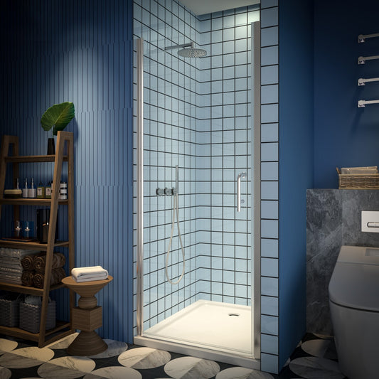 Classy 32-34" W x 72" H Pivot Shower Door Semi-Frameless Hinged In Nickel Install Glass Shower Door