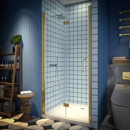 Exbrite Adapt Bifold Shower Door 36-38 in.W x 72 in.H Pivot Swing Shower Doors,Brushed Gold,Clear Tempered Glass - ExBriteUSA