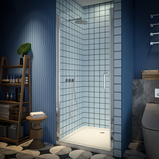 Classy 34-36" W x 72" H Hinged Pivot Semi-Frameless Shower Door Chrome Install Glass Shower Door
