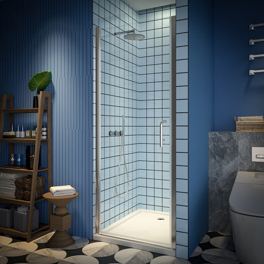 Classy 30-32" W X 72" H Pivot Shower Doors Semi-Frameless Nickel Hinged Glass Shower Door With Handle