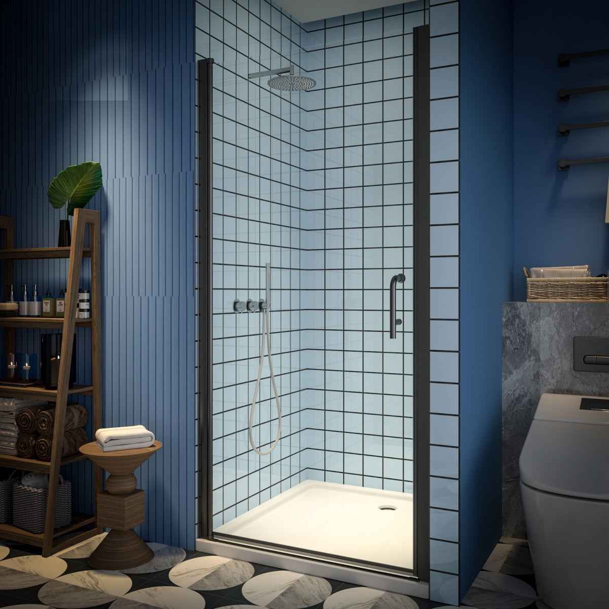 Classy 36-38" W x 72" H Pivot Semi-Frameless Glass Shower Door in Black