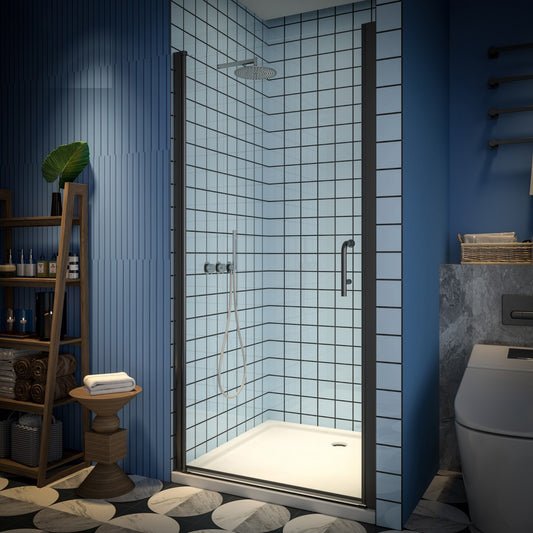 Classy 36-38" W x 72" H Pivot Semi-Frameless Glass Shower Door in Black