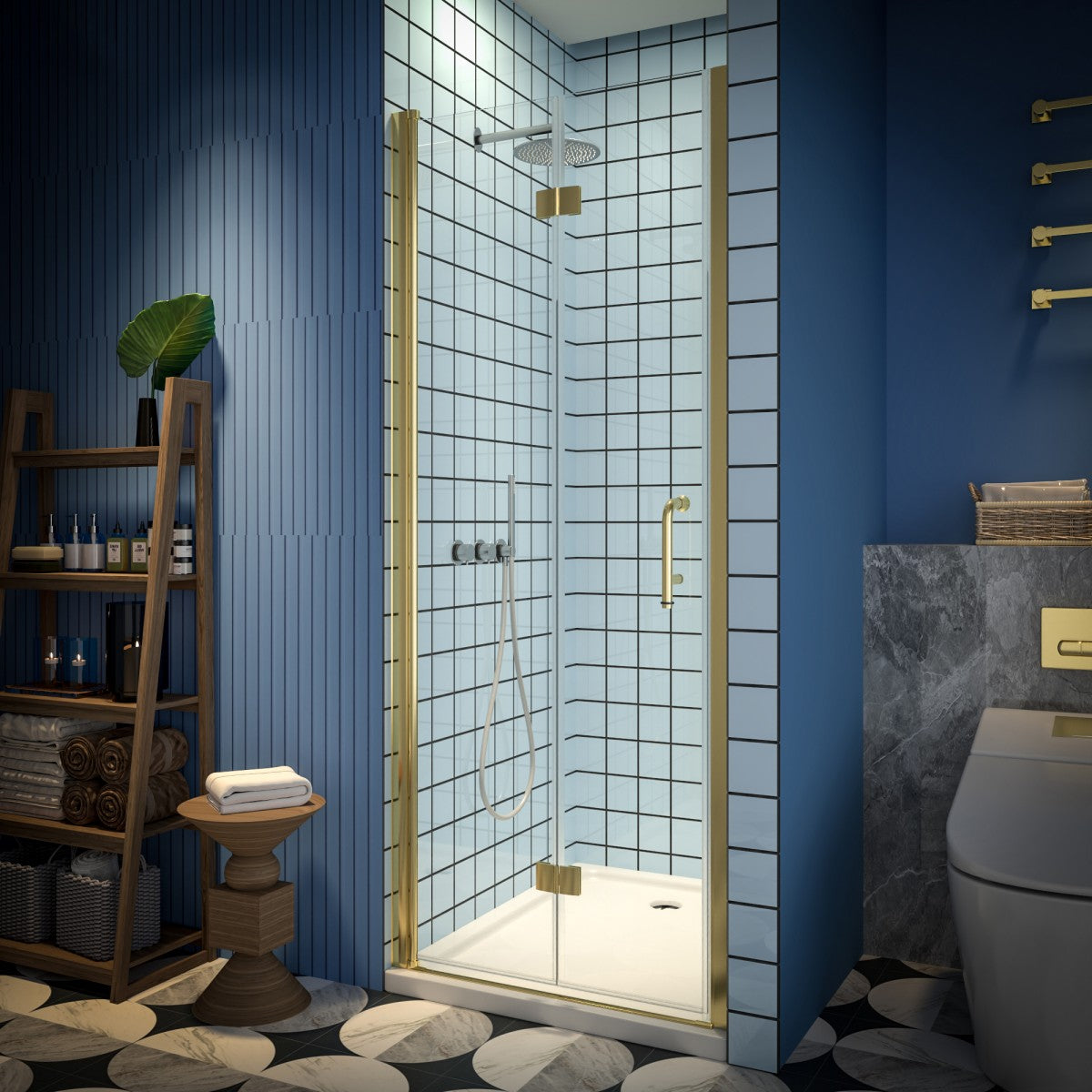Exbrite Adapt Bifold Shower Door 30-32 in.W x 72 in.H Pivot Swing Shower Doors,Brushed Gold,Tempered Shower Glass