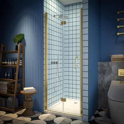 Exbrite Adapt Bifold Shower Door 30-32 in.W x 72 in.H Pivot Swing Shower Doors,Brushed Gold,Tempered Shower Glass