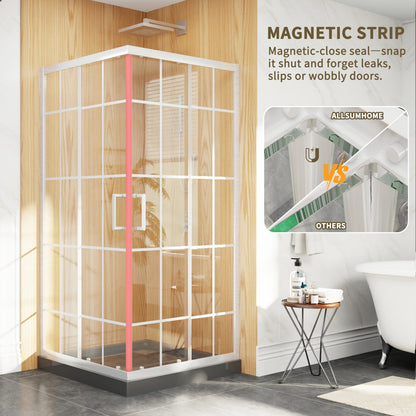 Haven-S 36" x 72" Corner Shower Enclosure,6mm Clear Glass,Double Sliding Shower Doors,White,Not Base,Adjustable