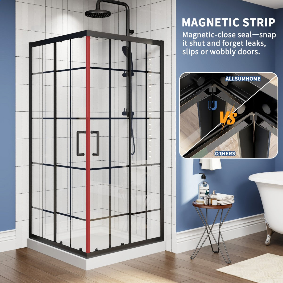 Haven-S 36" x 72" Corner Shower Enclosure,6mm Clear Glass,Double Sliding Shower Doors,Matte Black,Not Base,Adjustable