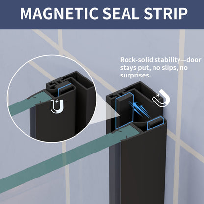 Flexi-L 50-54" W X 70" H Bathroom Glass Shower Doors,Semi-Frameless Matte Black,Tempered Glass Shower Door With Handle