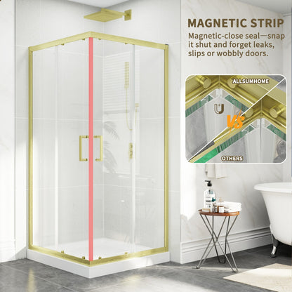 Haven 36" x 72" Corner Shower Enclosure,6mm Clear Glass,Double Sliding Shower Doors,Brushed Gold,Not Base,Adjustable