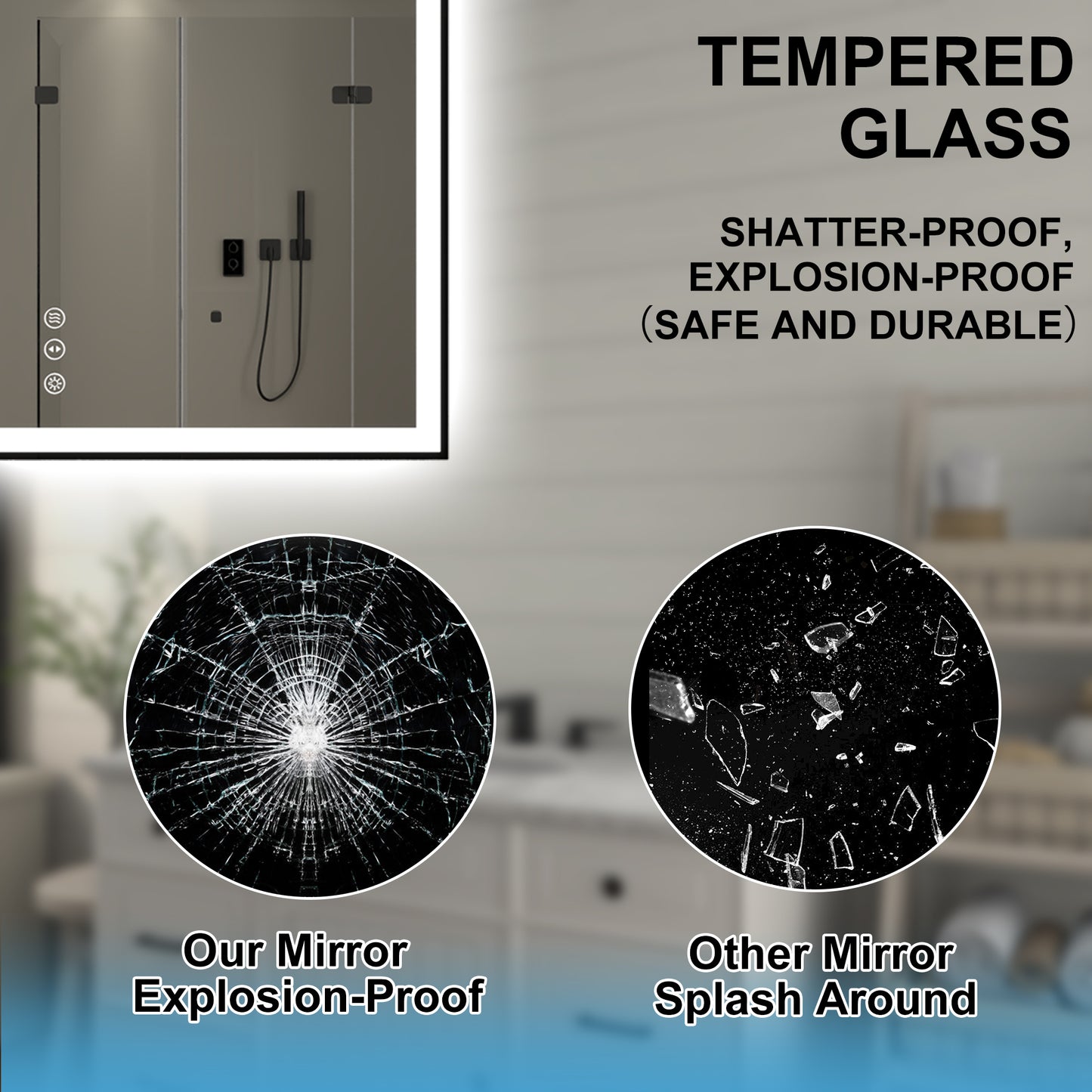 Apex-Noir 60"x36" Framed LED Lighted Bathroom Mirror