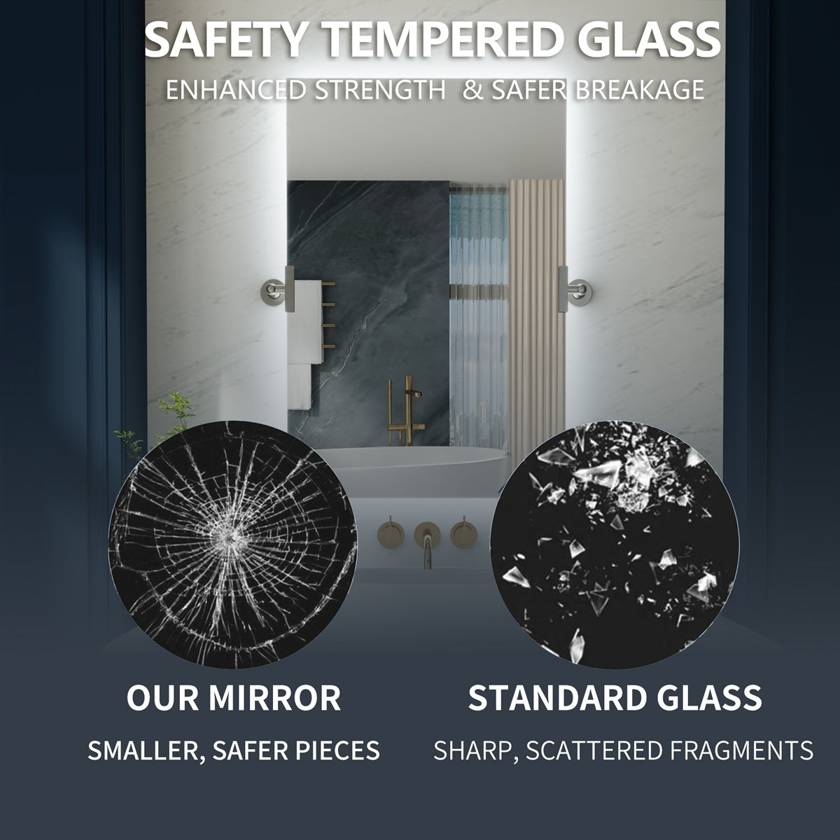 24"x 36" Navi-pro  Frameless Rectangular 3-Color Backlit Pivoting LED Bathroom Mirror