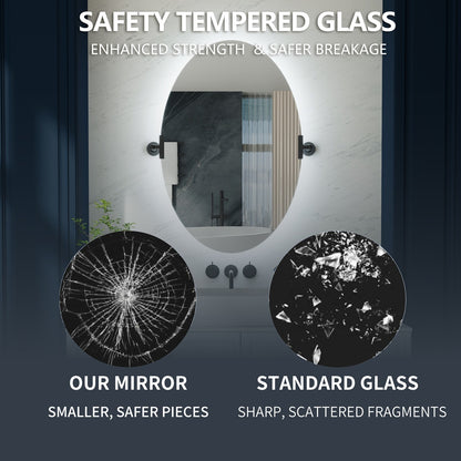 24"x 36" Navi-pro Frameless Oval 3-Color Backlit Pivoting LED Bathroom Mirror