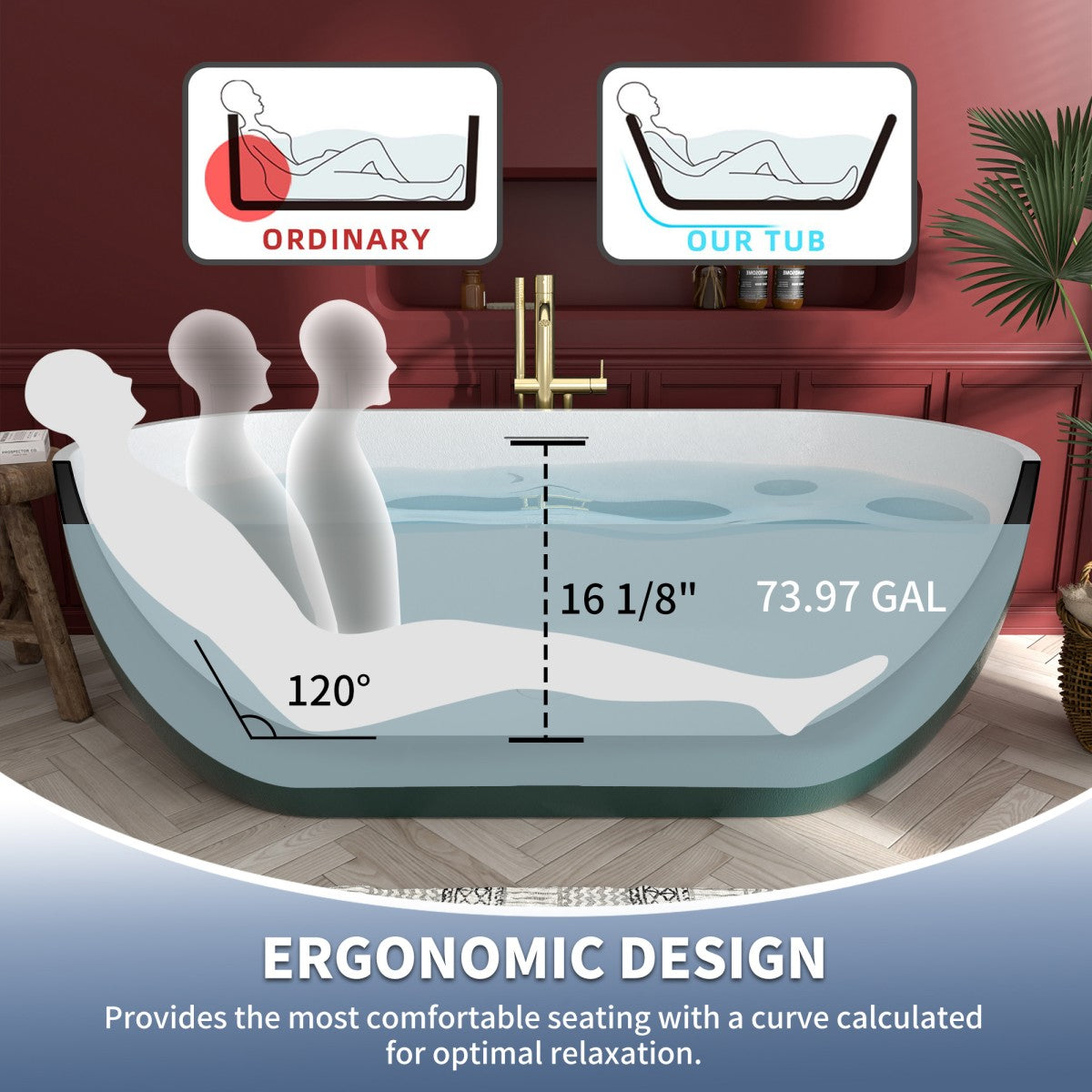 Allsumhome RockX 59" Imitation Natural Stone Freestanding Bathtub,Avocado green,Stone Touch,Scratch-proof,Large Overflow Port - ExBriteUSA