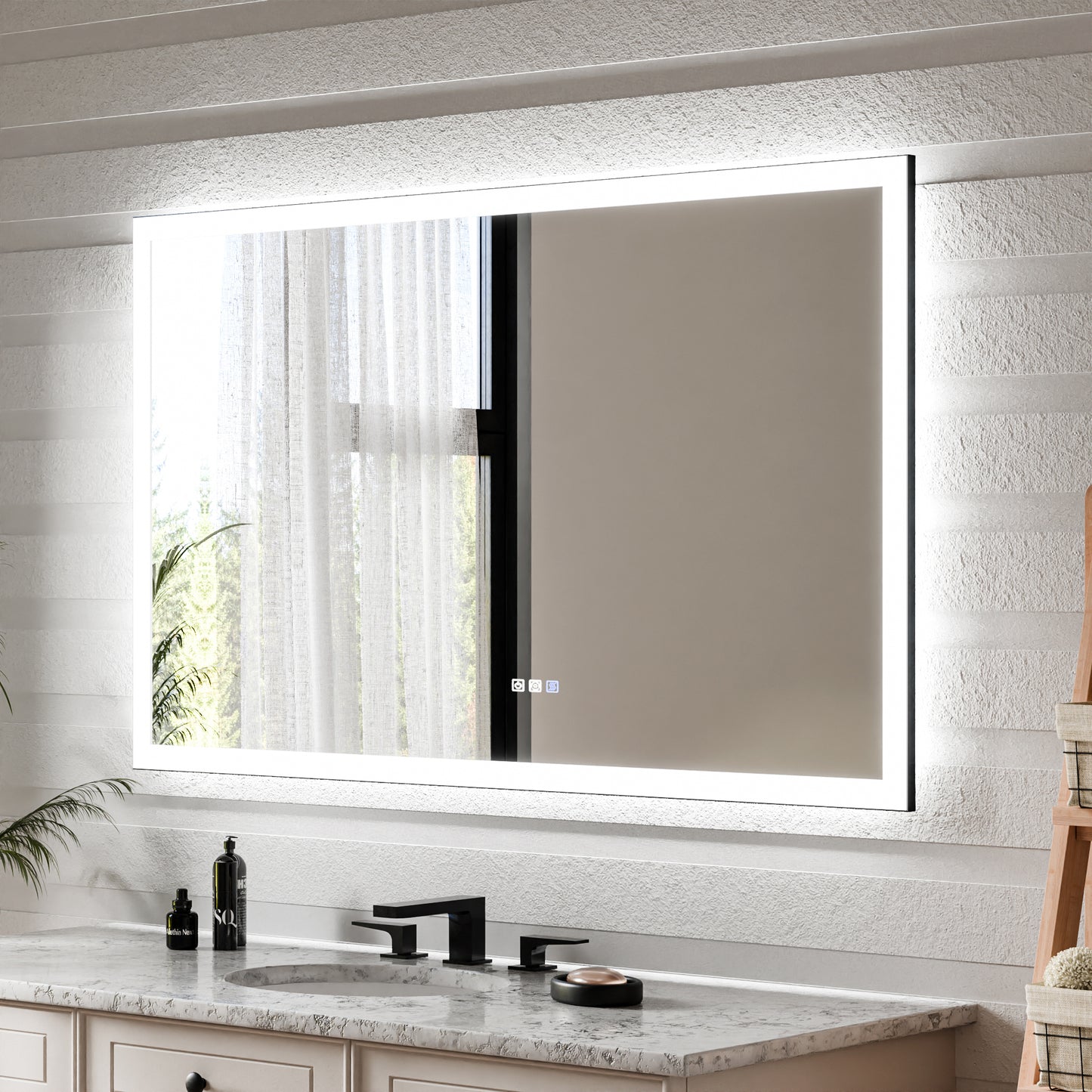 Apex-Noir 60"x36" Framed LED Lighted Bathroom Mirror