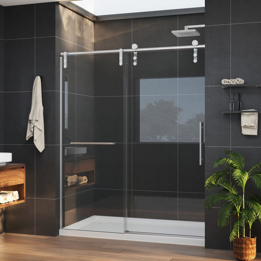 Anchor-B Allsumhome 56"-60"W x 70"H Frameless Sliding Shower Door,Tempered Glass,Shower Enclosure,Double Side Easy Clean Coat,Brushed Nickel ,Buffer
