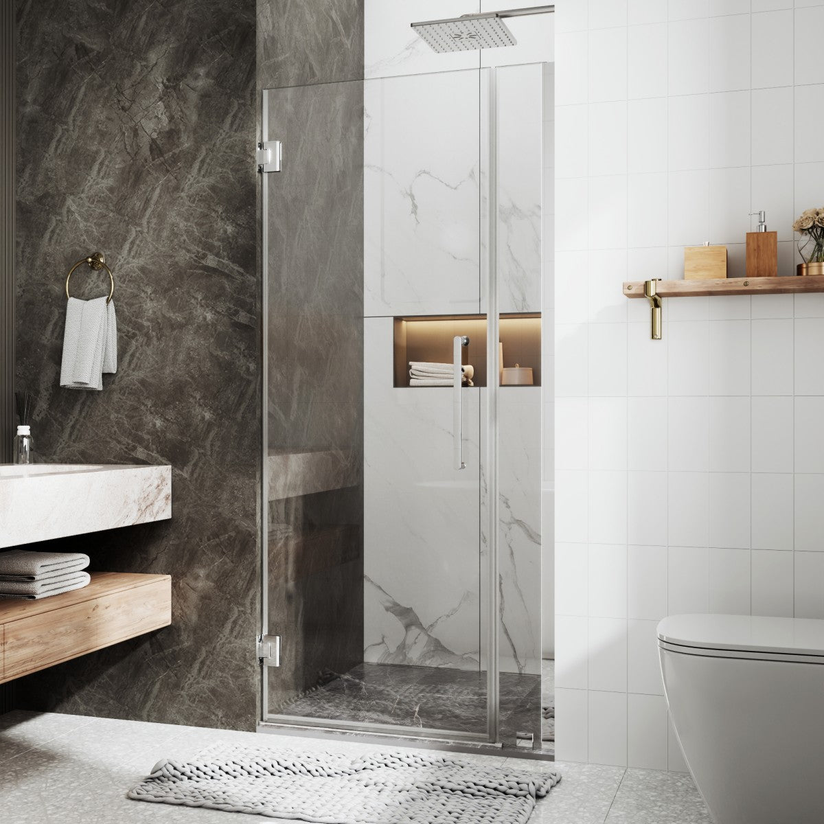 35-36" x 74" Pivot Frameless Shower Door,Chrome,Easy clean|ExBrite Valor Series