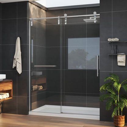 Anchor-B Allsumhome 56"-60"W x 76"H Frameless Sliding Shower Door,8mm Tempered Glass Shower Enclosure,Double Easy Clean Coat,Brushed Nickel,Buffer