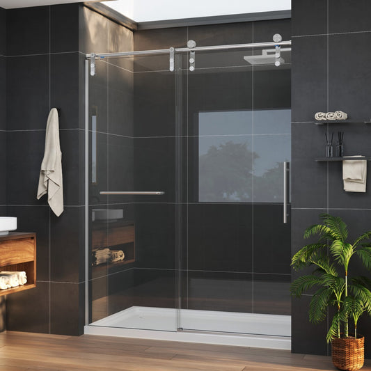 Anchor-B Allsumhome 56"-60"W x 76"H Frameless Sliding Shower Door,8mm Tempered Glass Shower Enclosure,Double Easy Clean Coat,Brushed Nickel,Buffer