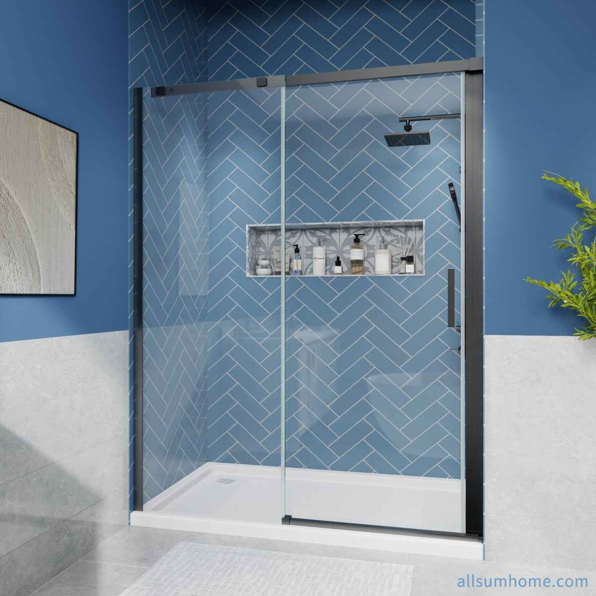 Lock Adjustable 56-60"W x 74"H Sliding Glass Shower Door with 8mm Clear Tempered Glass,Stainless Steel Hardware Black,Rectangle Shower Door (Copy) (Copy) (Copy)