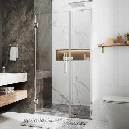 41-42" x 74" Pivot Frameless Shower Door,Chrome,Easy clean|ExBrite Valor Series