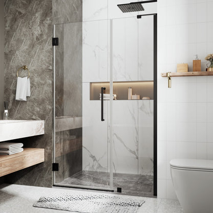 47-48" x 74" Pivot Frameless Shower Door,Matte Black,Easy clean|ExBrite Valor Series