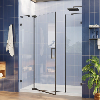 Flexi-L 56-60" W X 70" H Bathroom Glass Shower Doors,Semi-Frameless Matte Black,Tempered Glass Shower Door With Handle