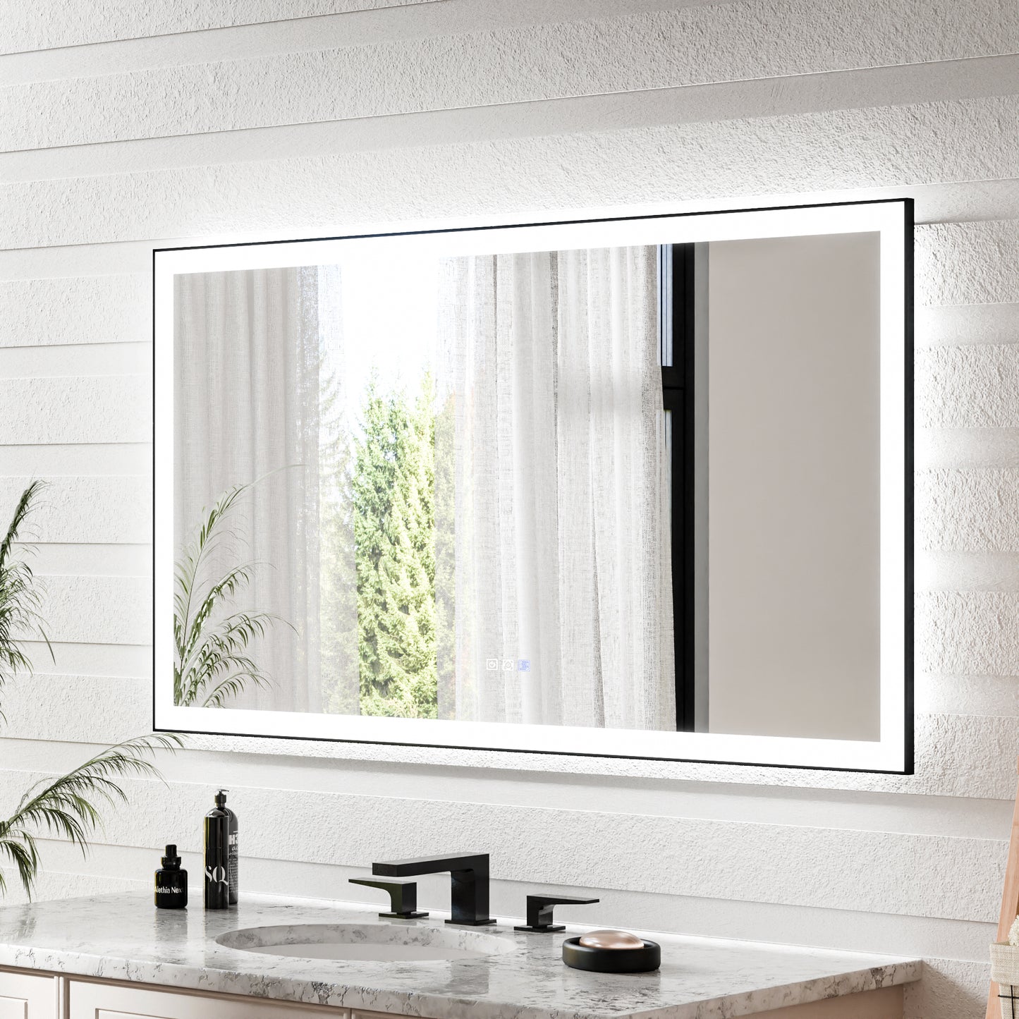 Apex-Noir 55"x30" Framed LED Lighted Bathroom Mirror