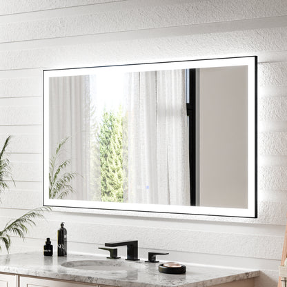 Apex-Noir 55"x30" Framed LED Lighted Bathroom Mirror