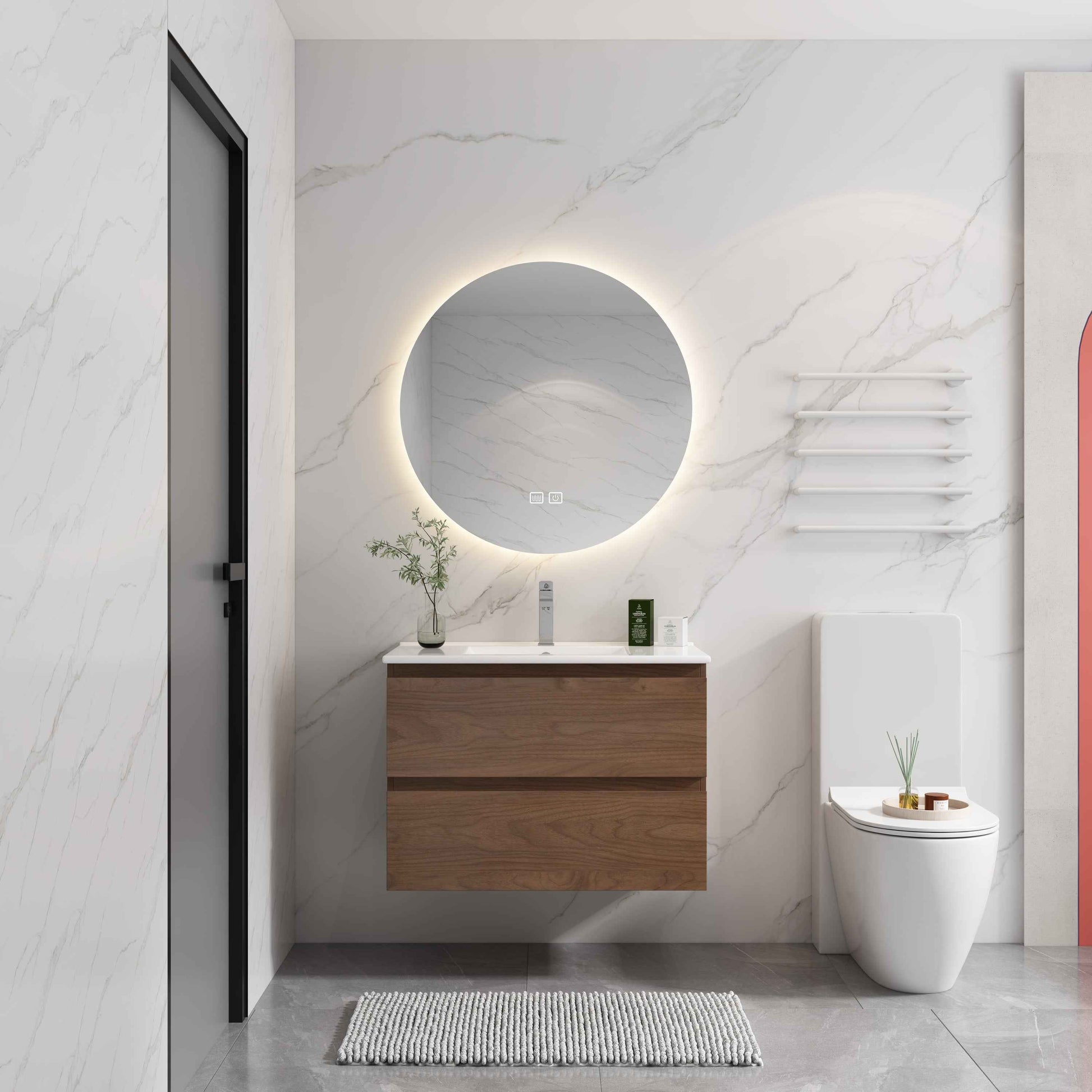 30' Wall-Mounted Bathroom Vanity With Ceramic Sink, KD-Package,2-Soft Close Drawers, KD-Package