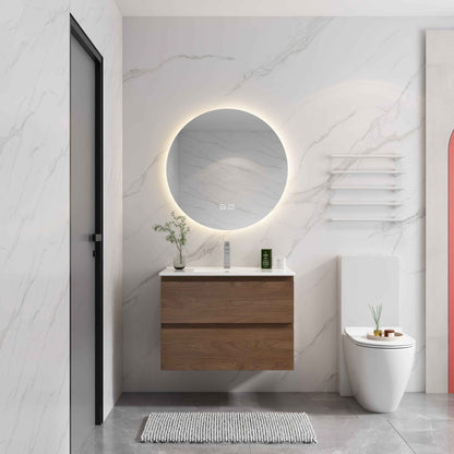30' Wall-Mounted Bathroom Vanity With Ceramic Sink, KD-Package,2-Soft Close Drawers, KD-Package