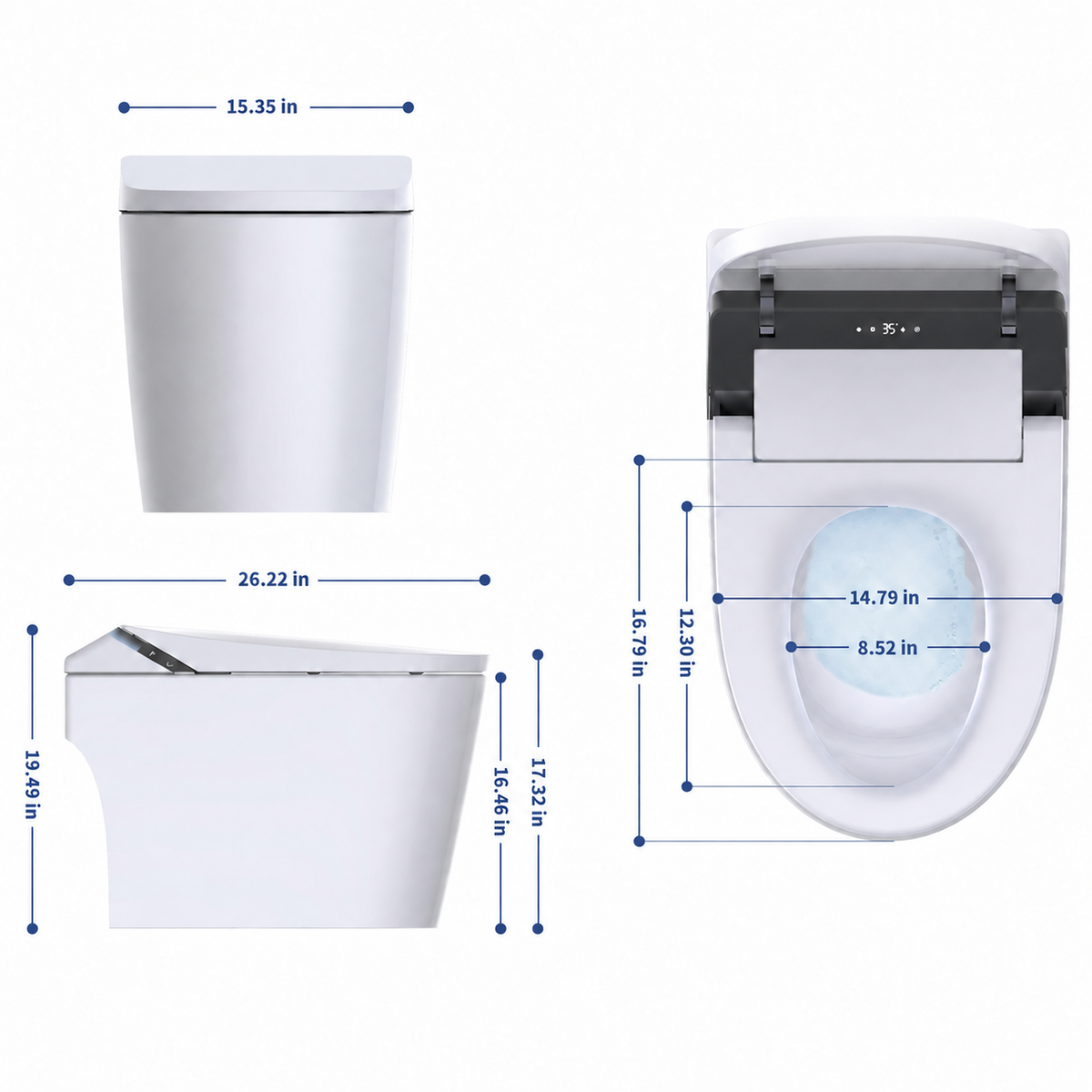 ExBrite Smart Pro ADA Height Smart Bidet Toilet with Auto Open & Close, Foam Shield, UV Sterilization, Heated Seat and Built-In Pump