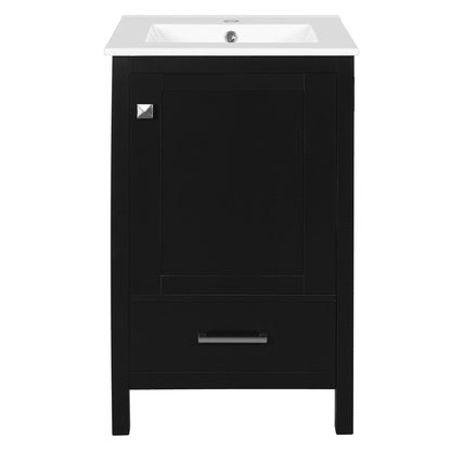 Exbrite Black Bathroom Vanity with Ceramic Sink and Organizer Storage