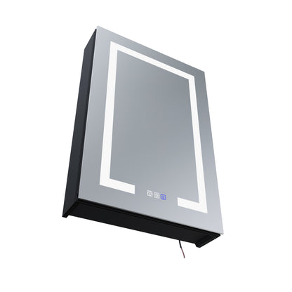 Boost-M1 20" W x 30" H Light Medicine Cabinet Recessed or Surface Mount Aluminum Adjustable Shelves Vanity Mirror Cabinet, Black Frame, Hinge on the Left - ExBriteUSA