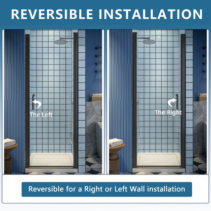 Classy 28-30"x72" Frameless Shower Door in Matte Black,Water Repellent Glass with Seal Strip Parts and Handle,6mm Glass Shower Door - ExBriteUSA